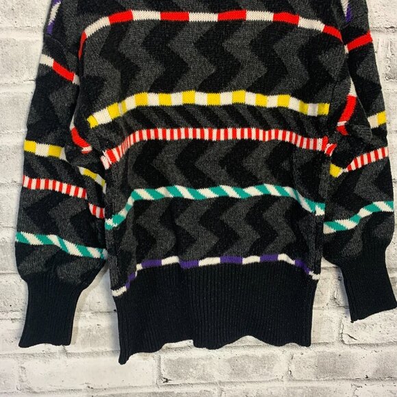 Vintage Rainbow Colourful Stripped Balloon Sleeve Crewneck Sweater - Picture 7 of 13